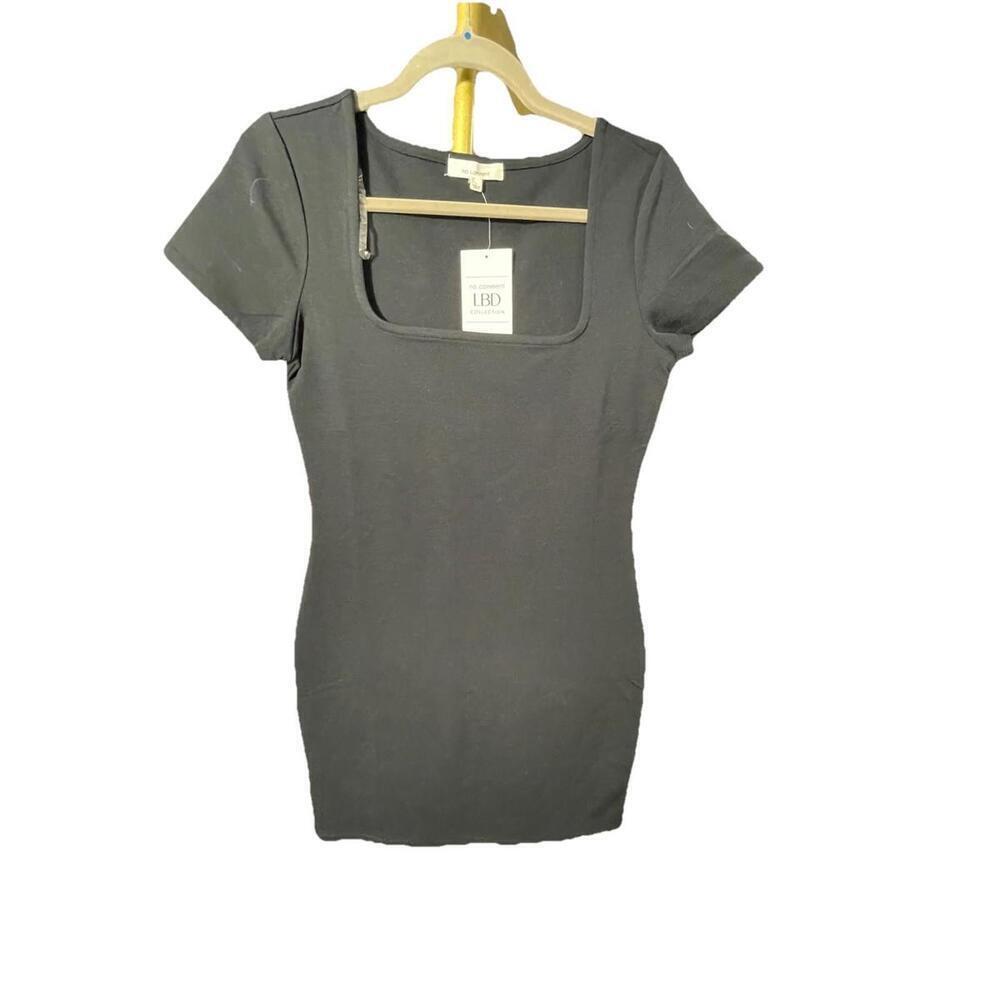 NWT NO COMMENT Bodycon Black Square Neck Mini Dress Size Large Juniors
